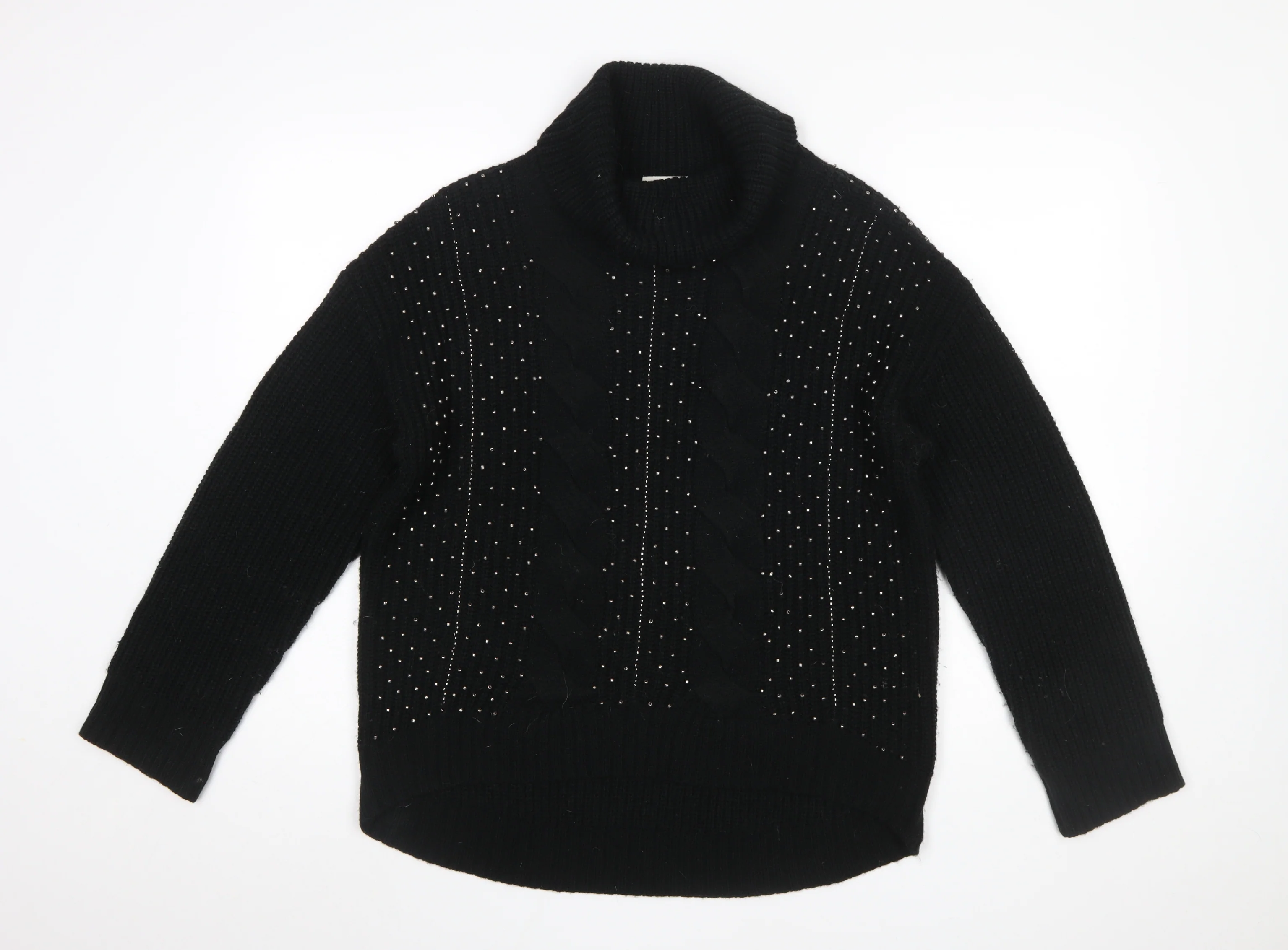 Marks and Spencer Women Black Roll Neck Cable-Knit Jumper Size 14