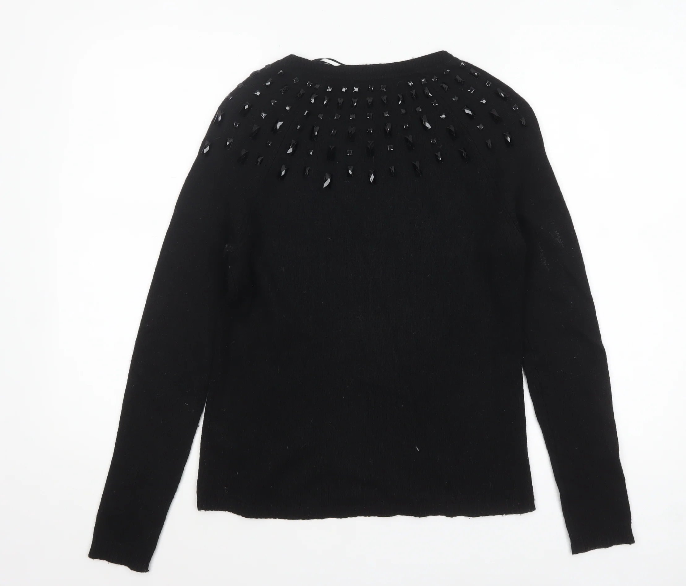 Marks and Spencer Women Black Size 10 Beaded Crew Neck Pullover Jumper - Image 3