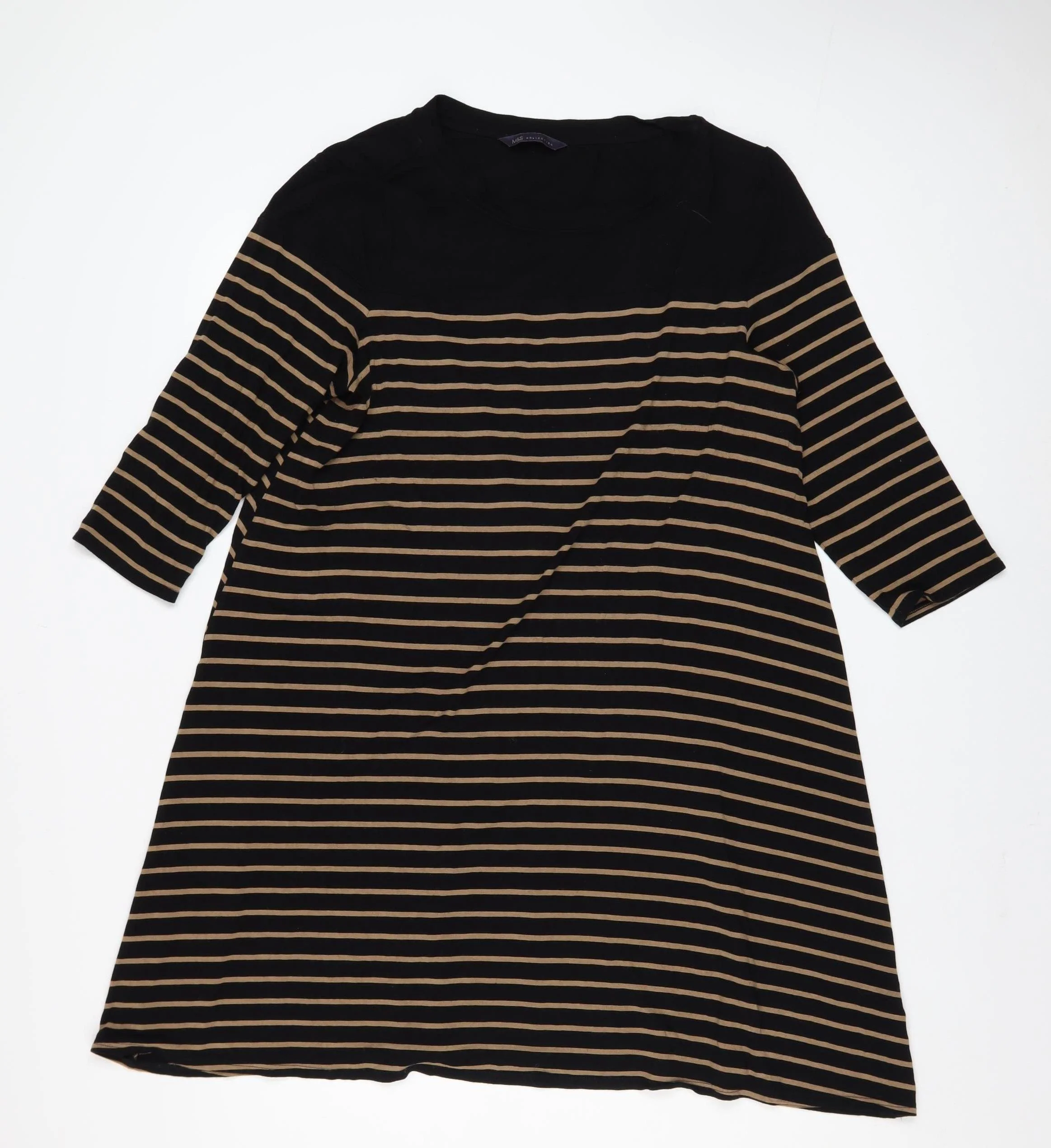 Marks and Spencer Women Black Striped A-Line Jersey Dress Size 16