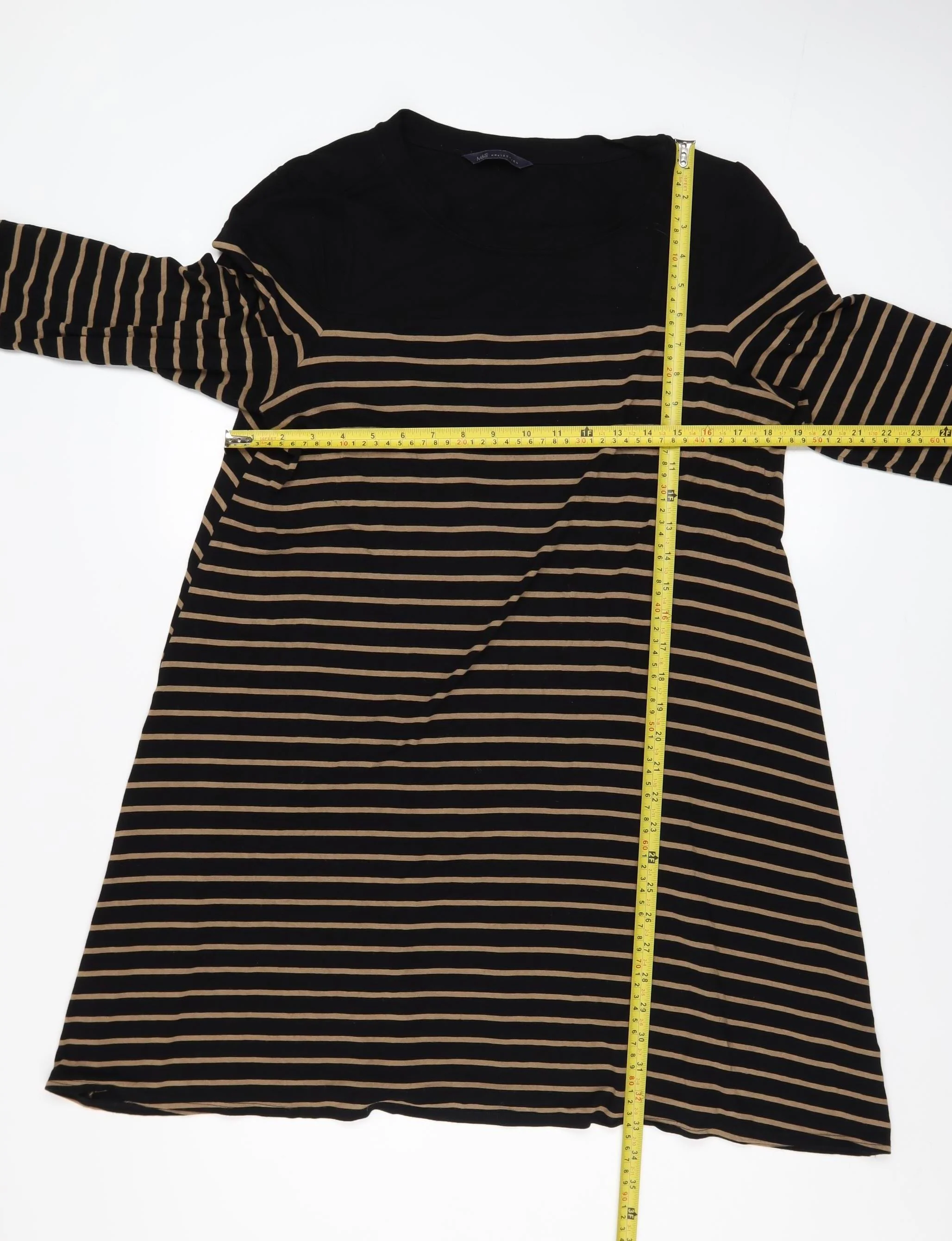 Marks and Spencer Women Black Striped A-Line Jersey Dress Size 16 - Image 2