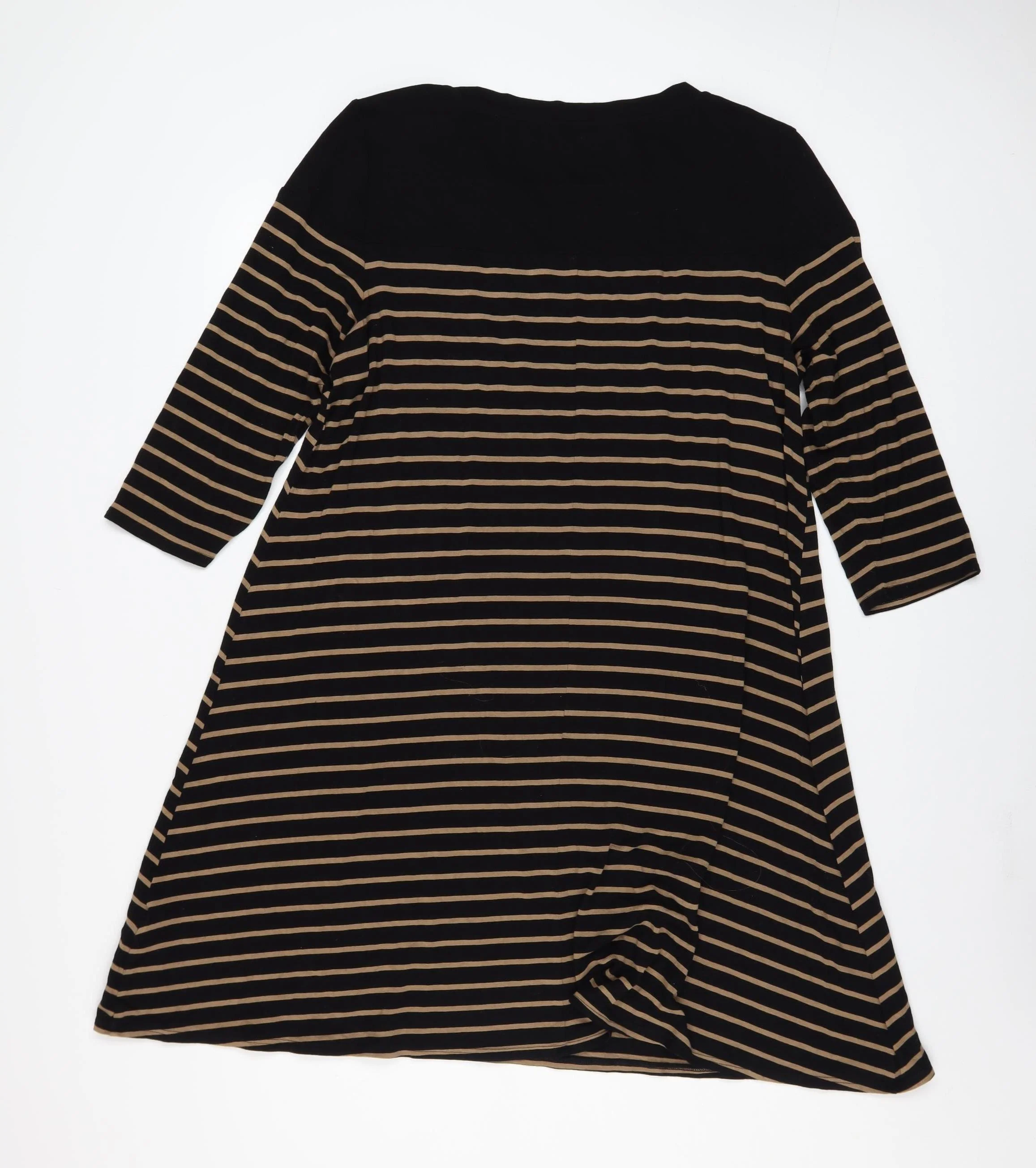 Marks and Spencer Women Black Striped A-Line Jersey Dress Size 16 - Image 3