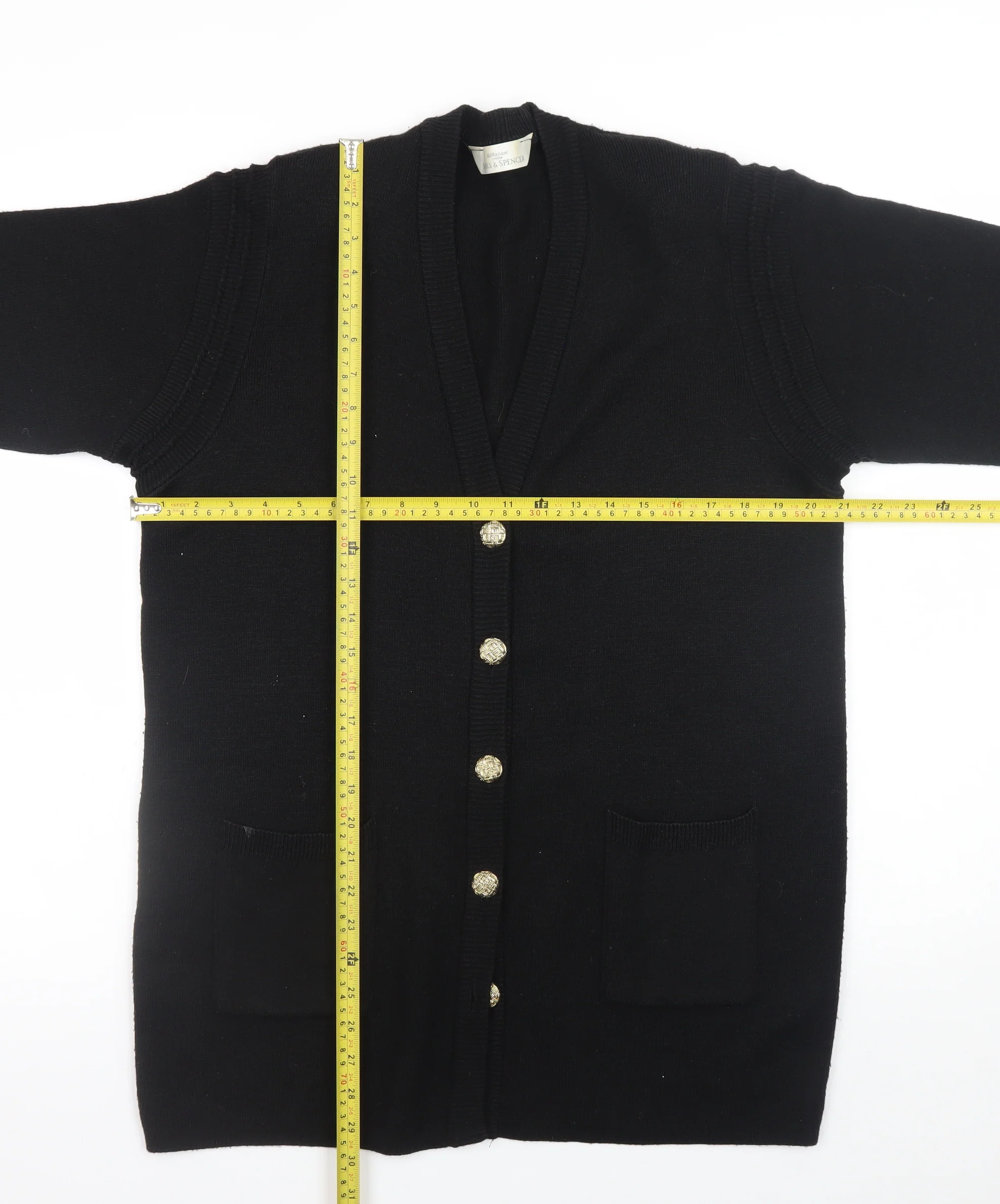 Marks and Spencer Women Black UK 12 Wool Blend Cardigan with Shoulder Pads - Image 2