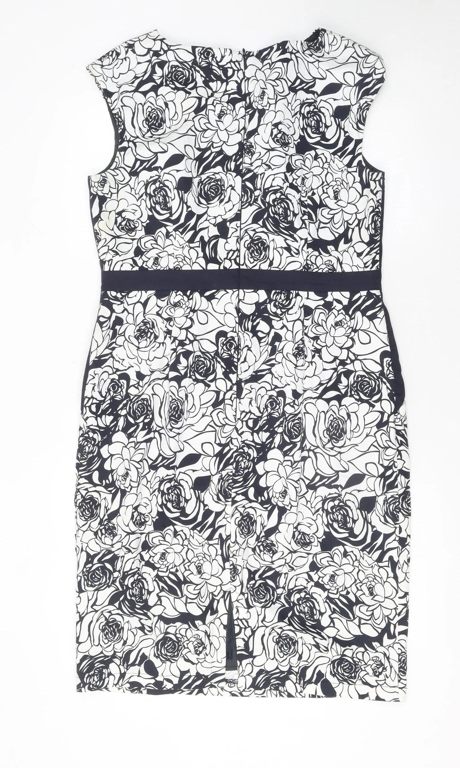 Marks and Spencer Women Black White Floral Bodycon Dress UK 14 - Image 3