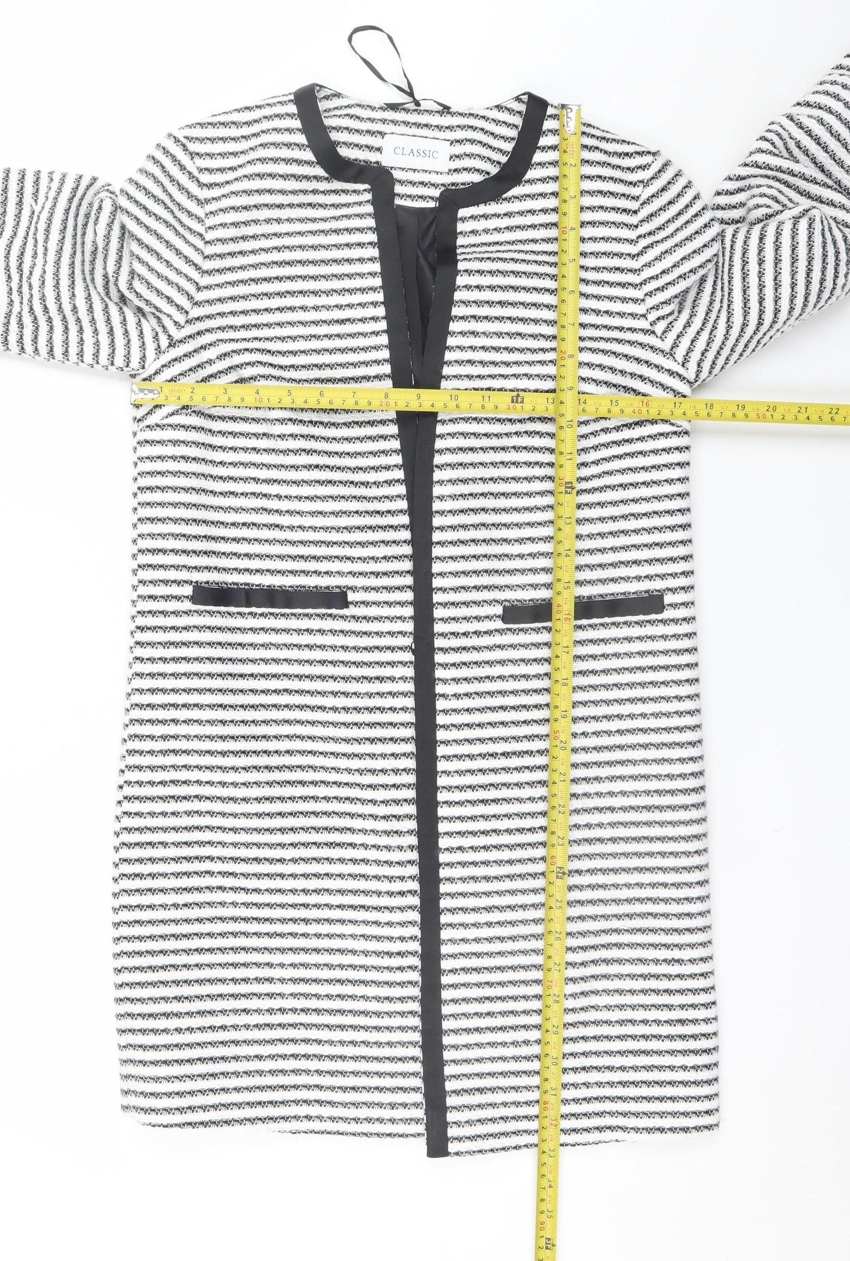 Marks and Spencer Women Black White Striped Mid-Length Coat Size 8 - Image 2