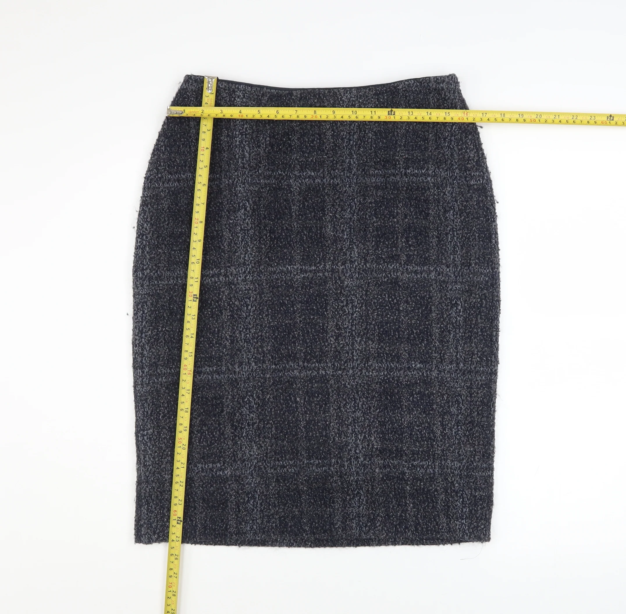 Marks and Spencer Women Blue Check Straight Pencil Midi Skirt Size 14 - Image 2