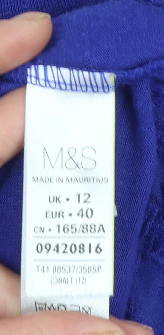Marks and Spencer Women Blue Embroidered Tunic Blouse UK 12 - Image 4