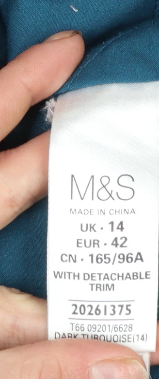 Marks and Spencer Women Blue Faux Fur Hooded Parka Coat Size 14 - Image 4
