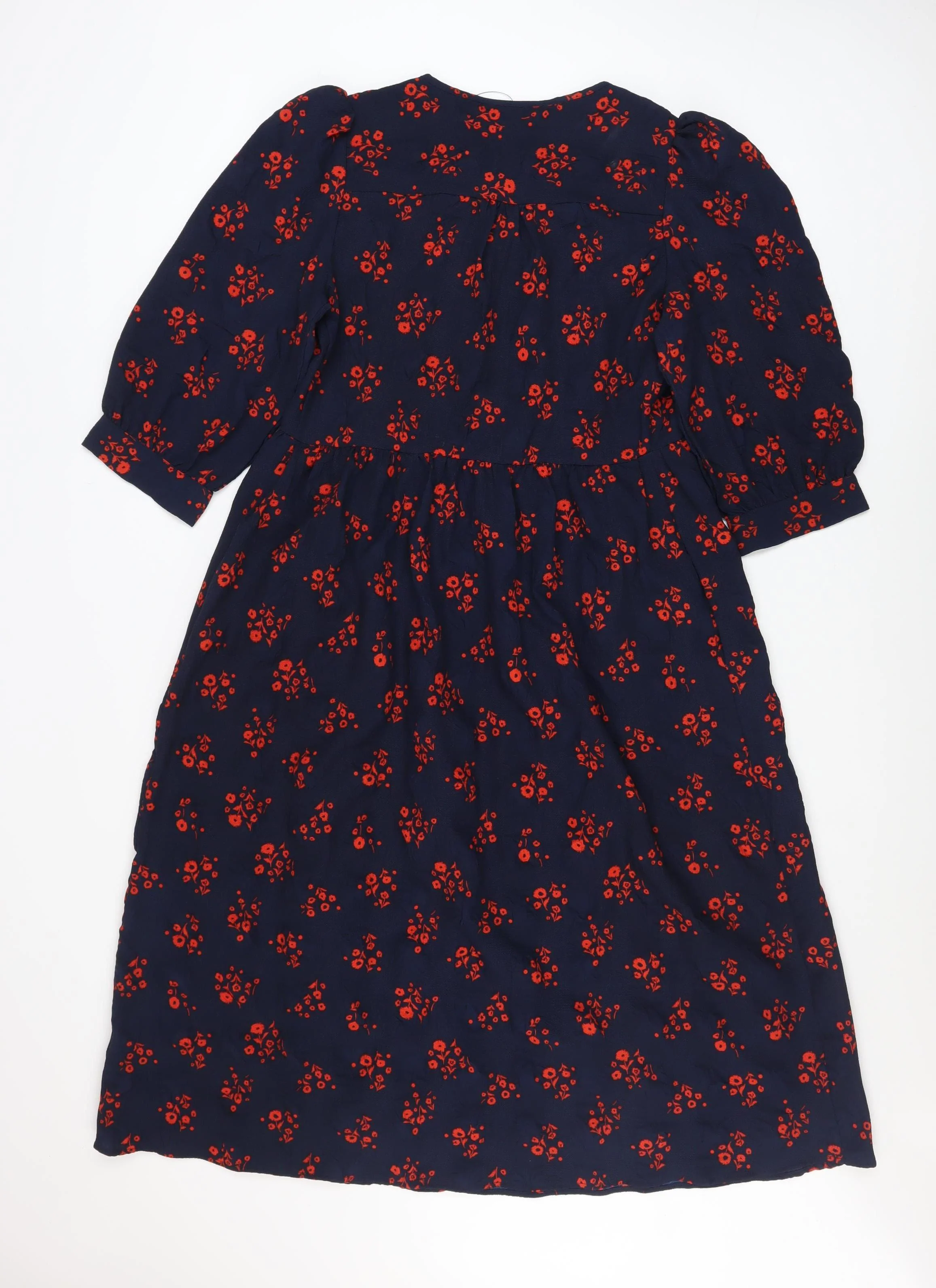 Marks and Spencer Women Blue Floral A-Line Midi Dress Size 8 - Image 3