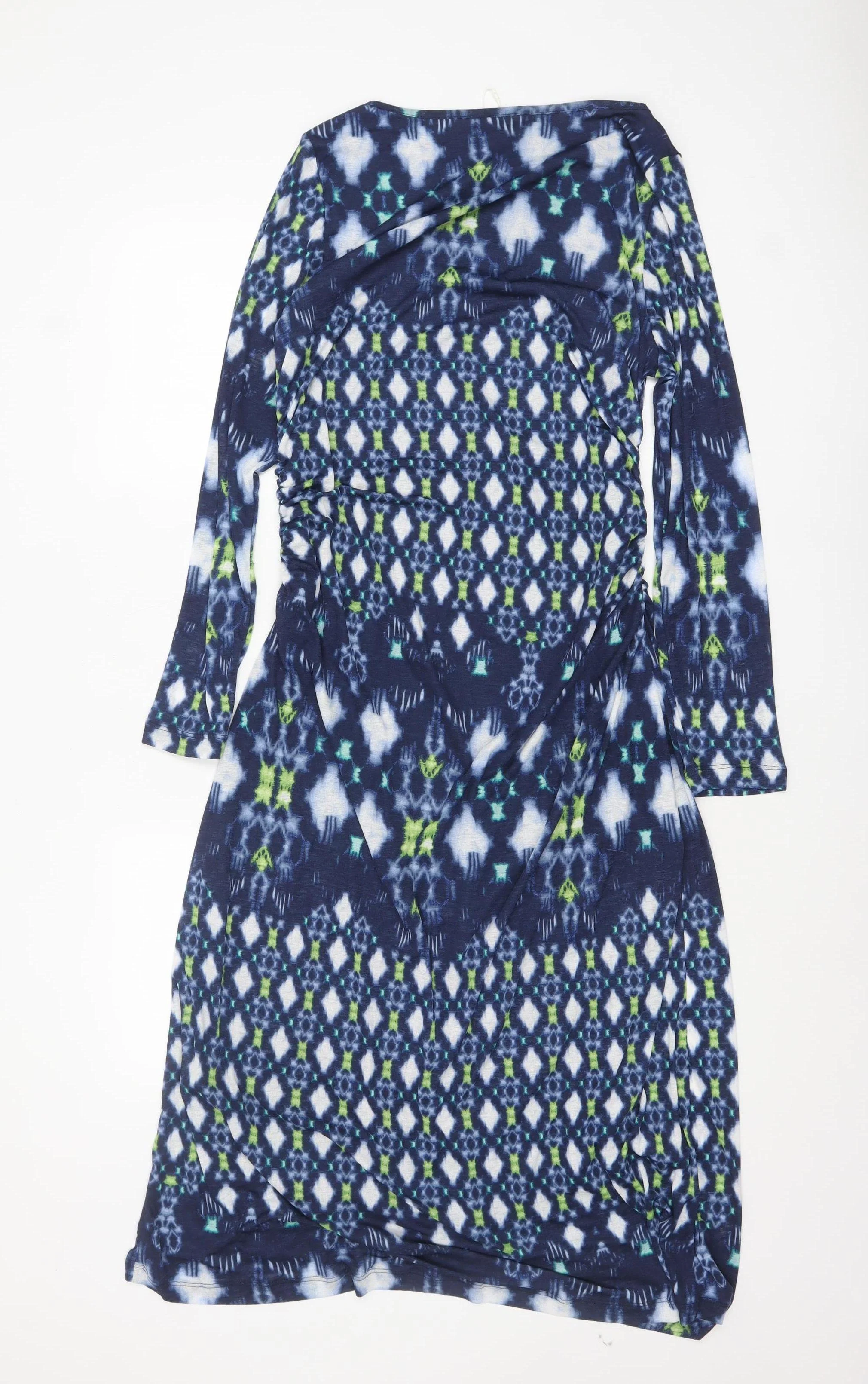 Marks and Spencer Women Blue Geometric Shift Dress Size 16 - Image 3