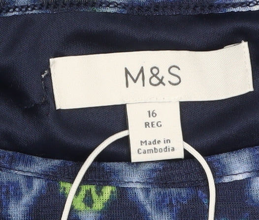 Marks and Spencer Women Blue Geometric Shift Dress Size 16 - Image 5