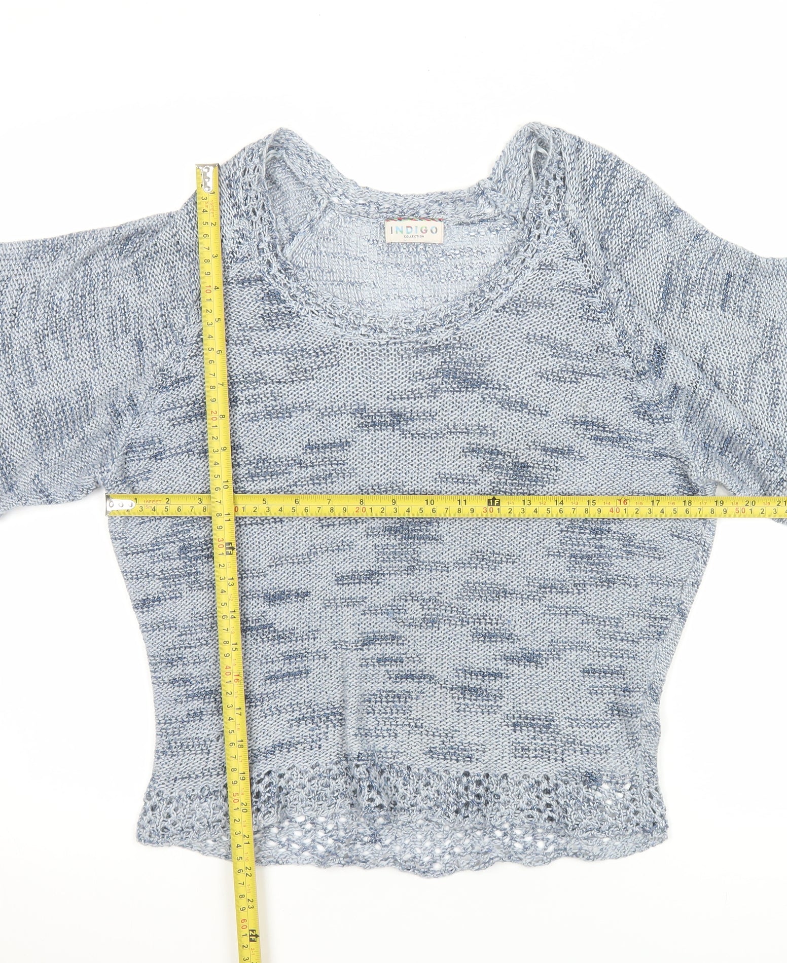 Marks and Spencer Women Blue Size 12 Knit Short Sleeve Pullover Jumper - Image 2