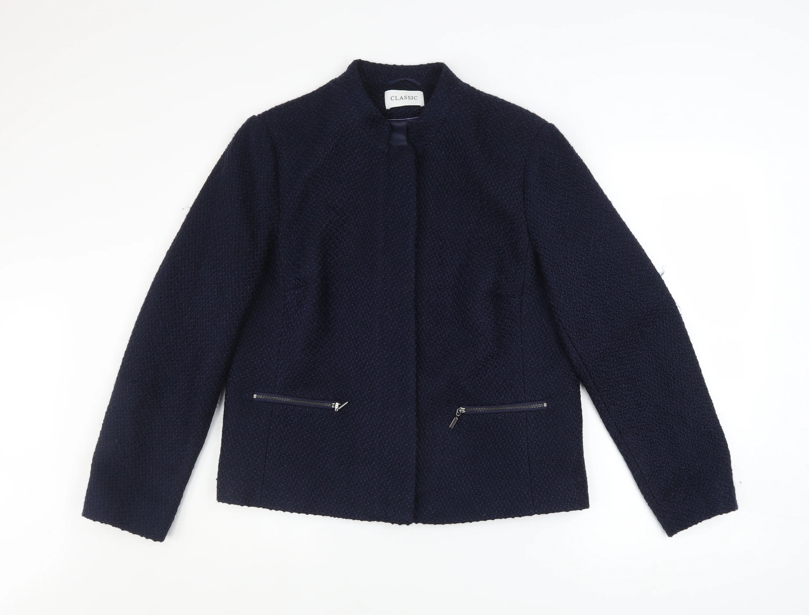 Marks and Spencer Women Blue Size 14 Lined Tweed Zip Jacket