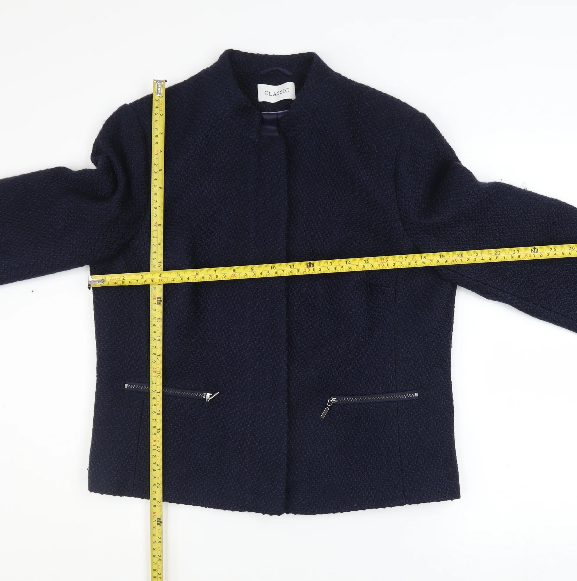 Marks and Spencer Women Blue Size 14 Lined Tweed Zip Jacket - Image 2