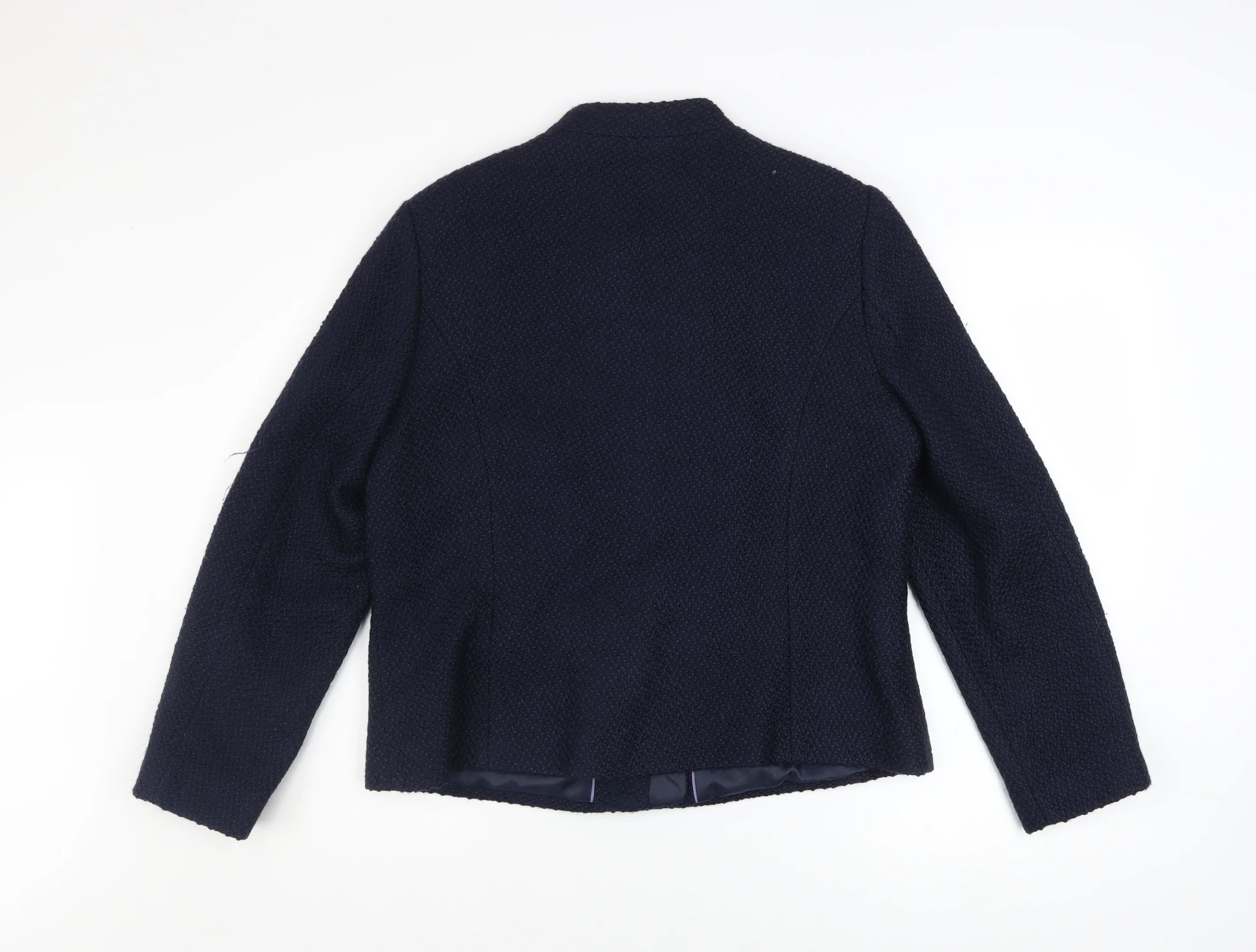 Marks and Spencer Women Blue Size 14 Lined Tweed Zip Jacket - Image 3