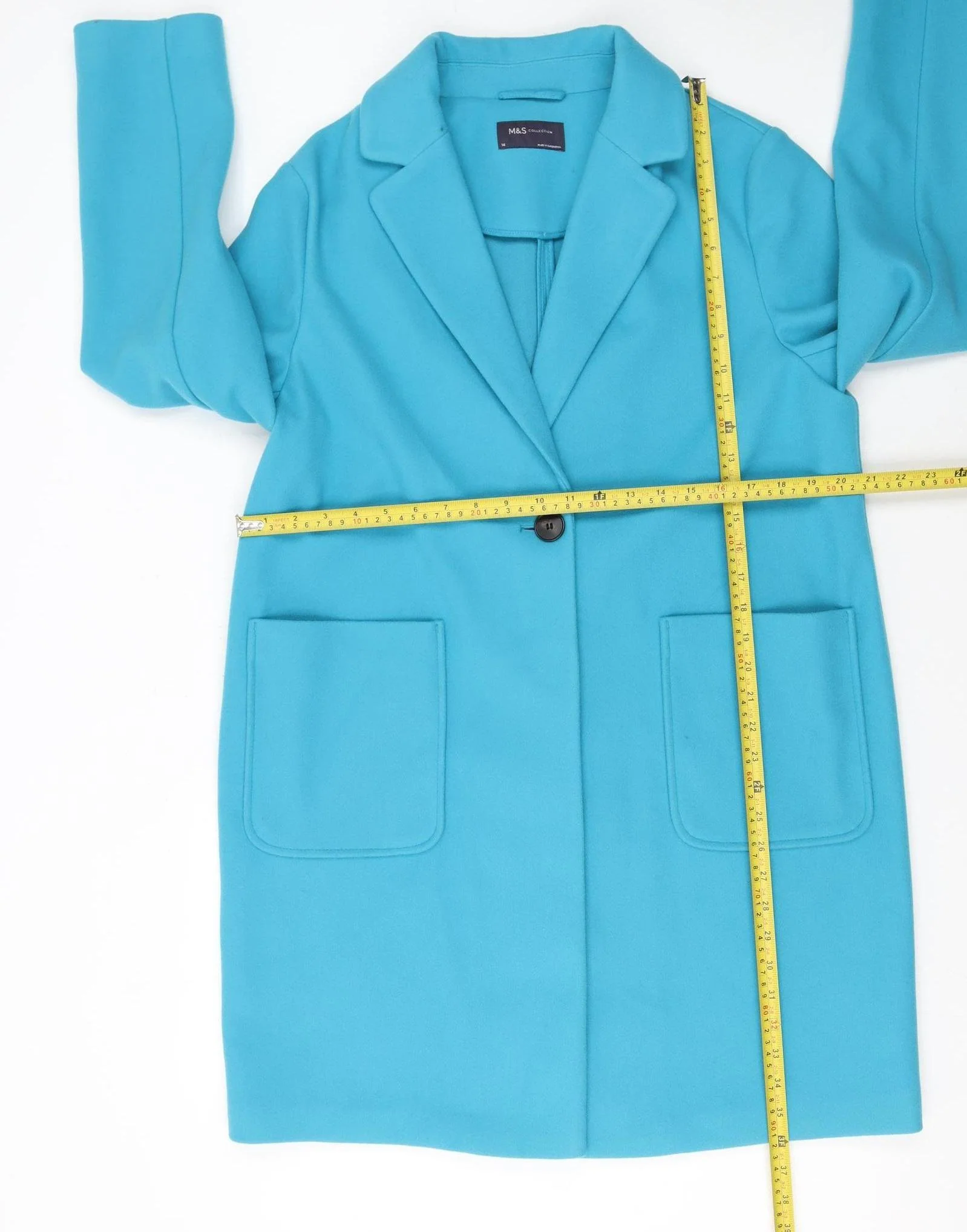 Marks and Spencer Women Blue Size 14 Polyester Single-Breasted Coat - Image 2