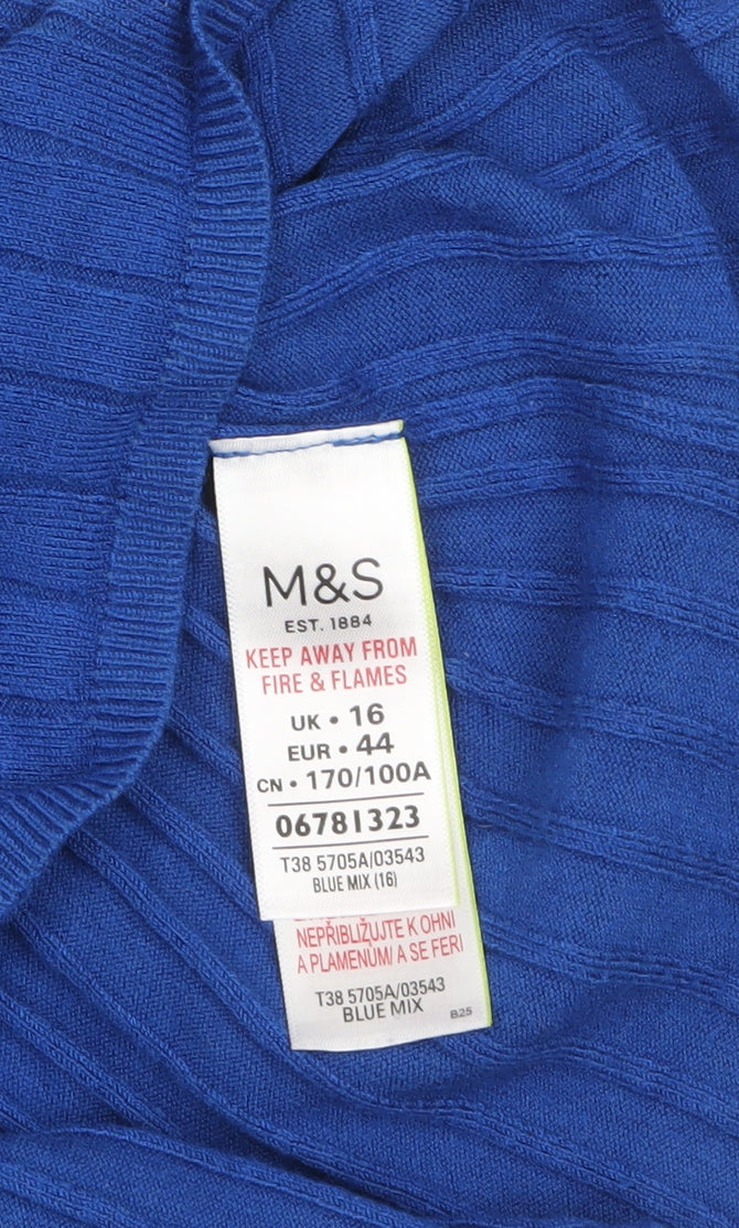 Marks and Spencer Women Blue Size 16 Ribbed Knit Short Sleeve Jumper - Image 5