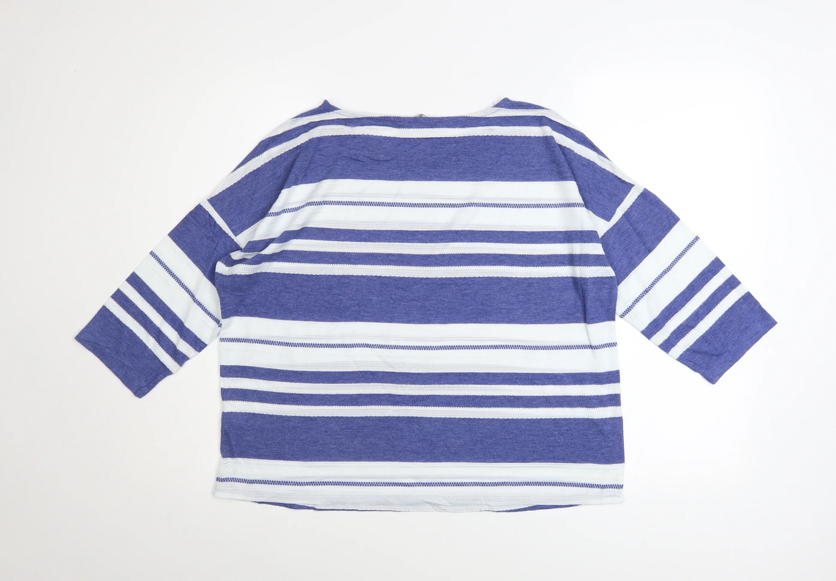 Marks and Spencer Women Blue Striped 3/4 Sleeve Boat Neck T-Shirt Size 16 - Image 3