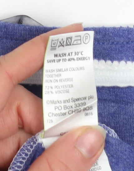 Marks and Spencer Women Blue Striped 3/4 Sleeve Boat Neck T-Shirt Size 16 - Image 5