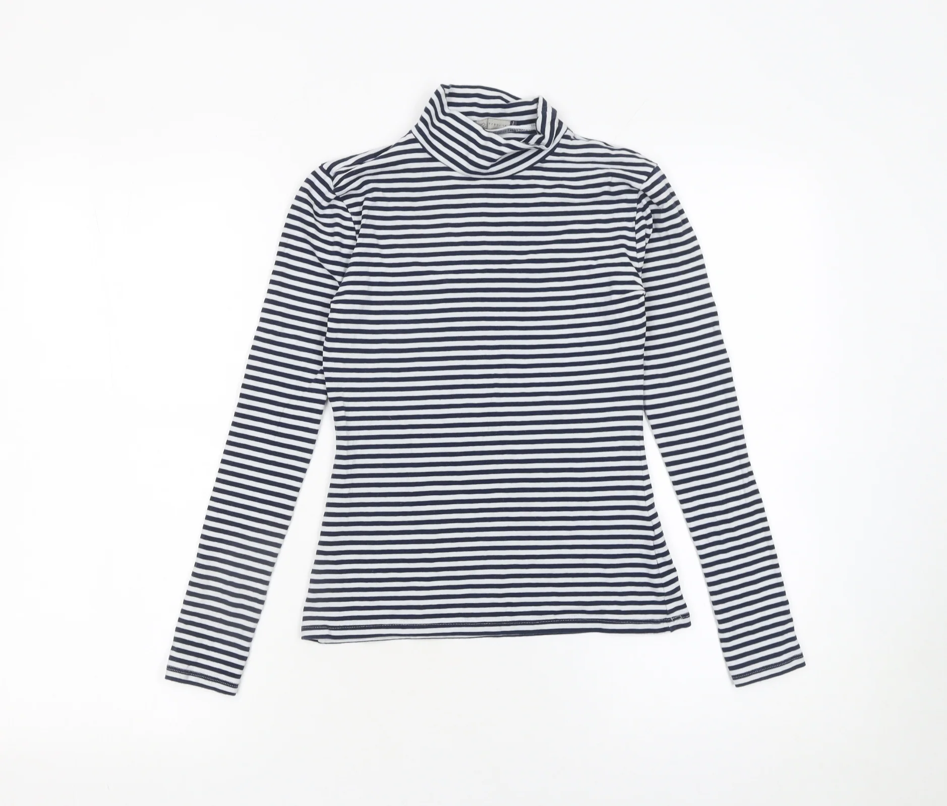 Marks and Spencer Women Blue Striped Roll Neck Long Sleeve Cotton Top Size 6