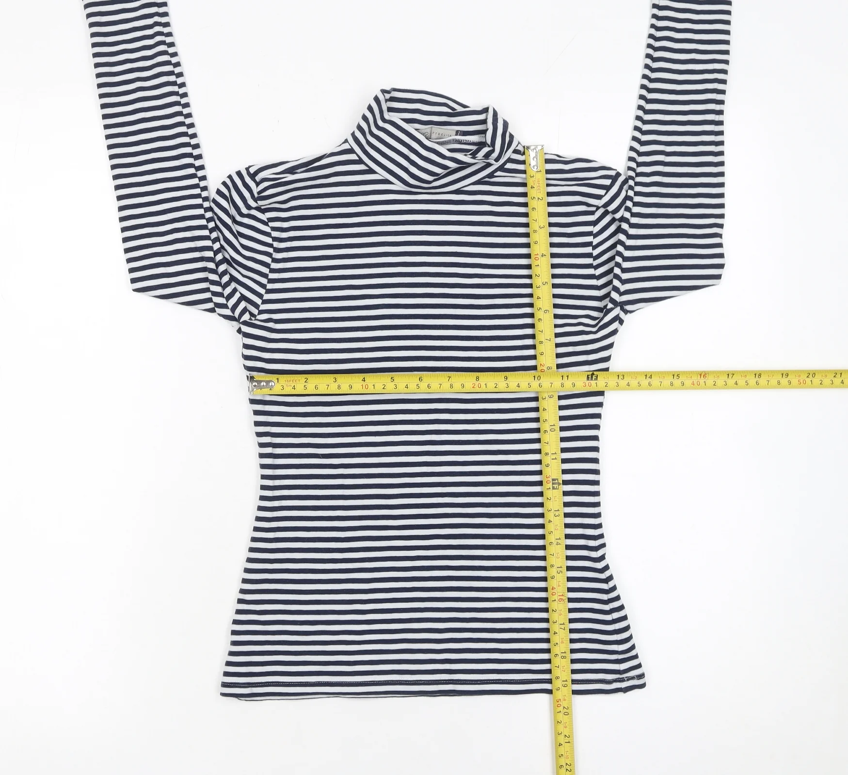 Marks and Spencer Women Blue Striped Roll Neck Long Sleeve Cotton Top Size 6 - Image 2