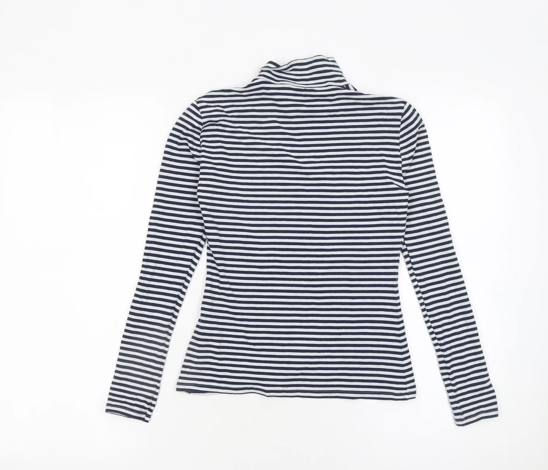 Marks and Spencer Women Blue Striped Roll Neck Long Sleeve Cotton Top Size 6 - Image 3