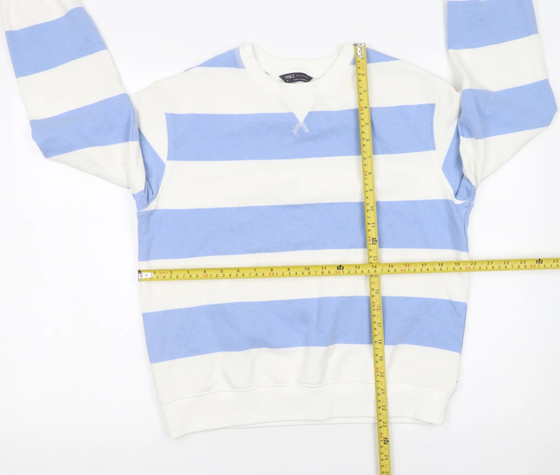 Marks and Spencer Women Blue White Striped Cotton Pullover Sweatshirt Size 8 - Image 2