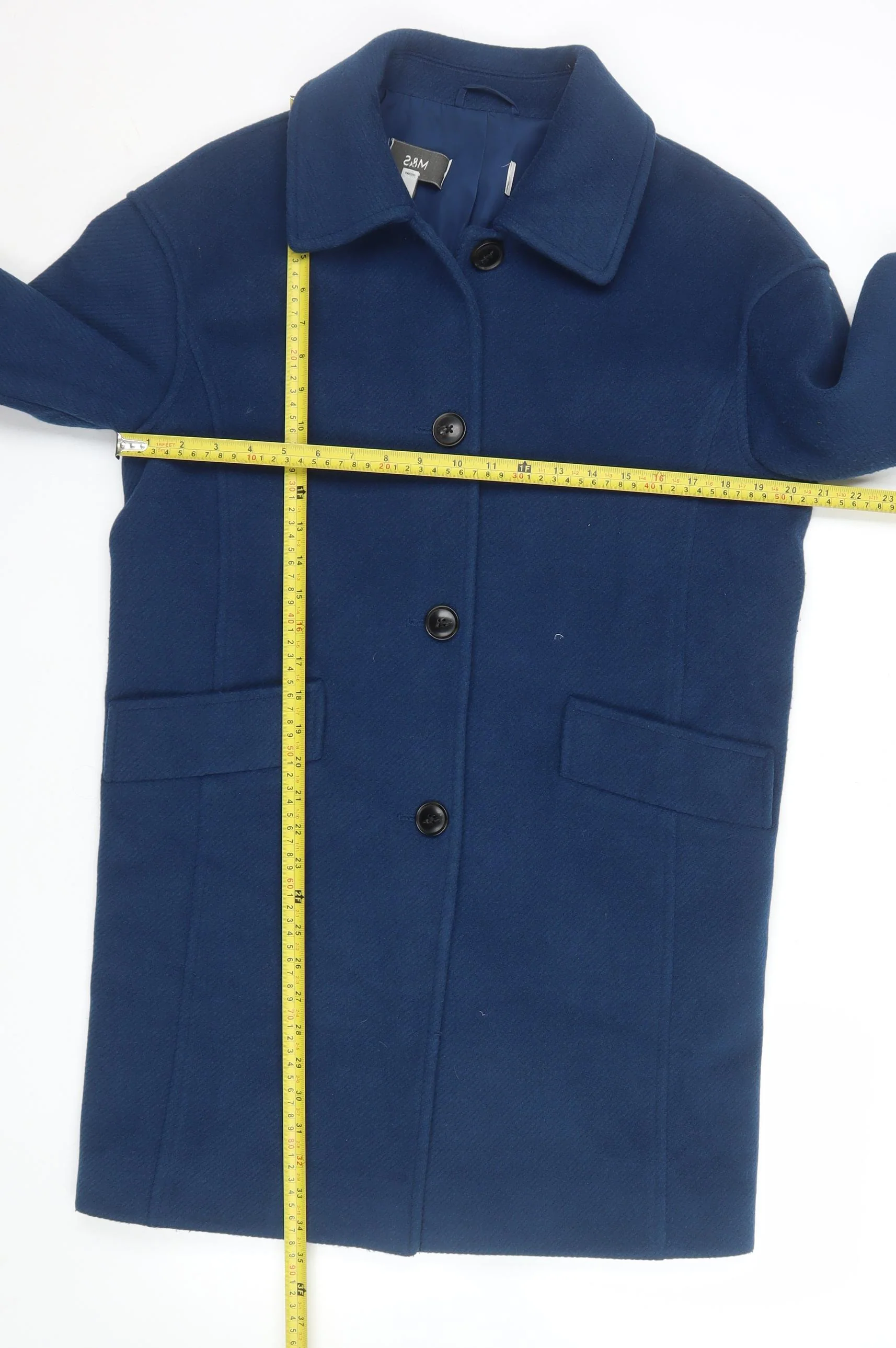 Marks and Spencer Women Blue Wool Blend Mid-Length Overcoat Size 8 - Image 2