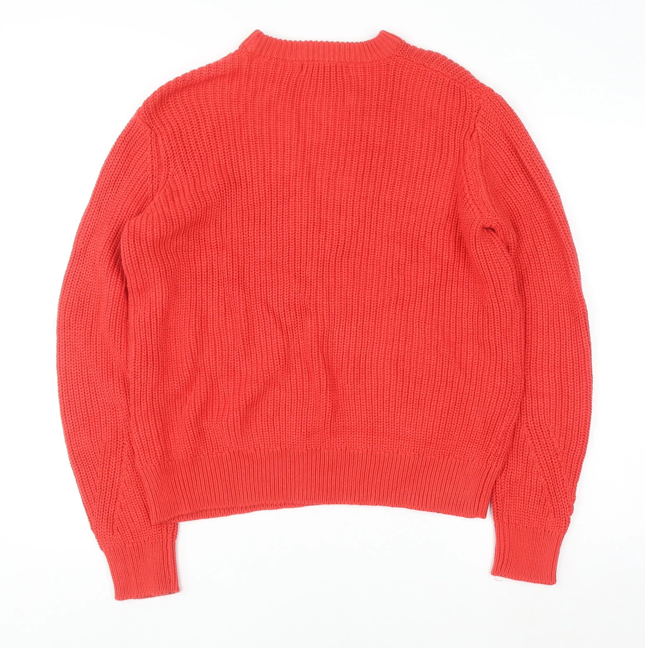 Marks and Spencer Women Bright Red Cotton Cable-Knit Crew Neck Jumper Size M - Image 3