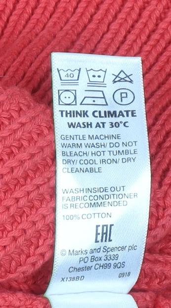 Marks and Spencer Women Bright Red Cotton Cable-Knit Crew Neck Jumper Size M - Image 4