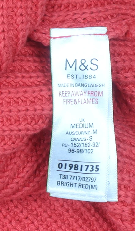 Marks and Spencer Women Bright Red Cotton Cable-Knit Crew Neck Jumper Size M - Image 5