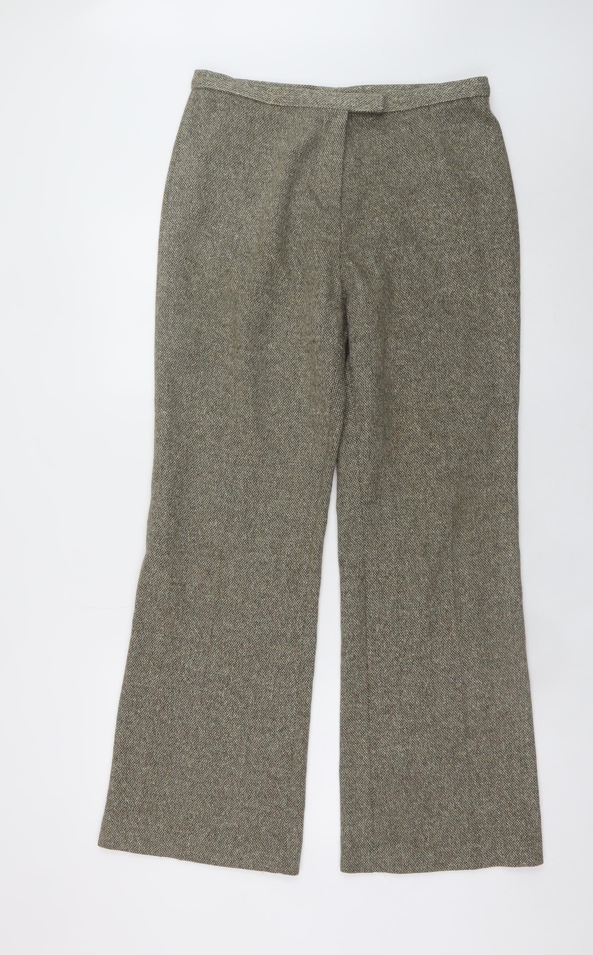 Marks and Spencer Women Brown Herringbone Wool Trousers UK 14