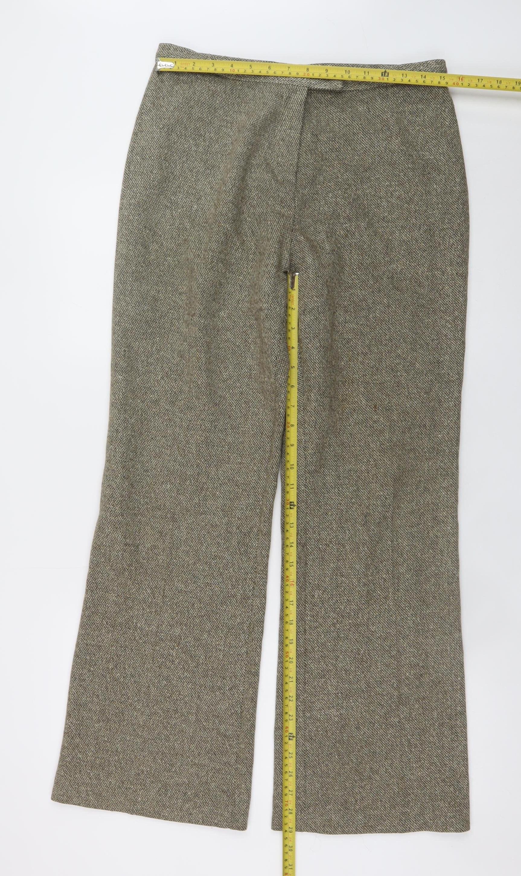 Marks and Spencer Women Brown Herringbone Wool Trousers UK 14 - Image 2