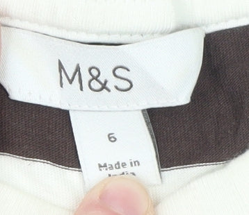 Marks and Spencer Women Brown Striped Cotton T-Shirt Size 6 - Image 4
