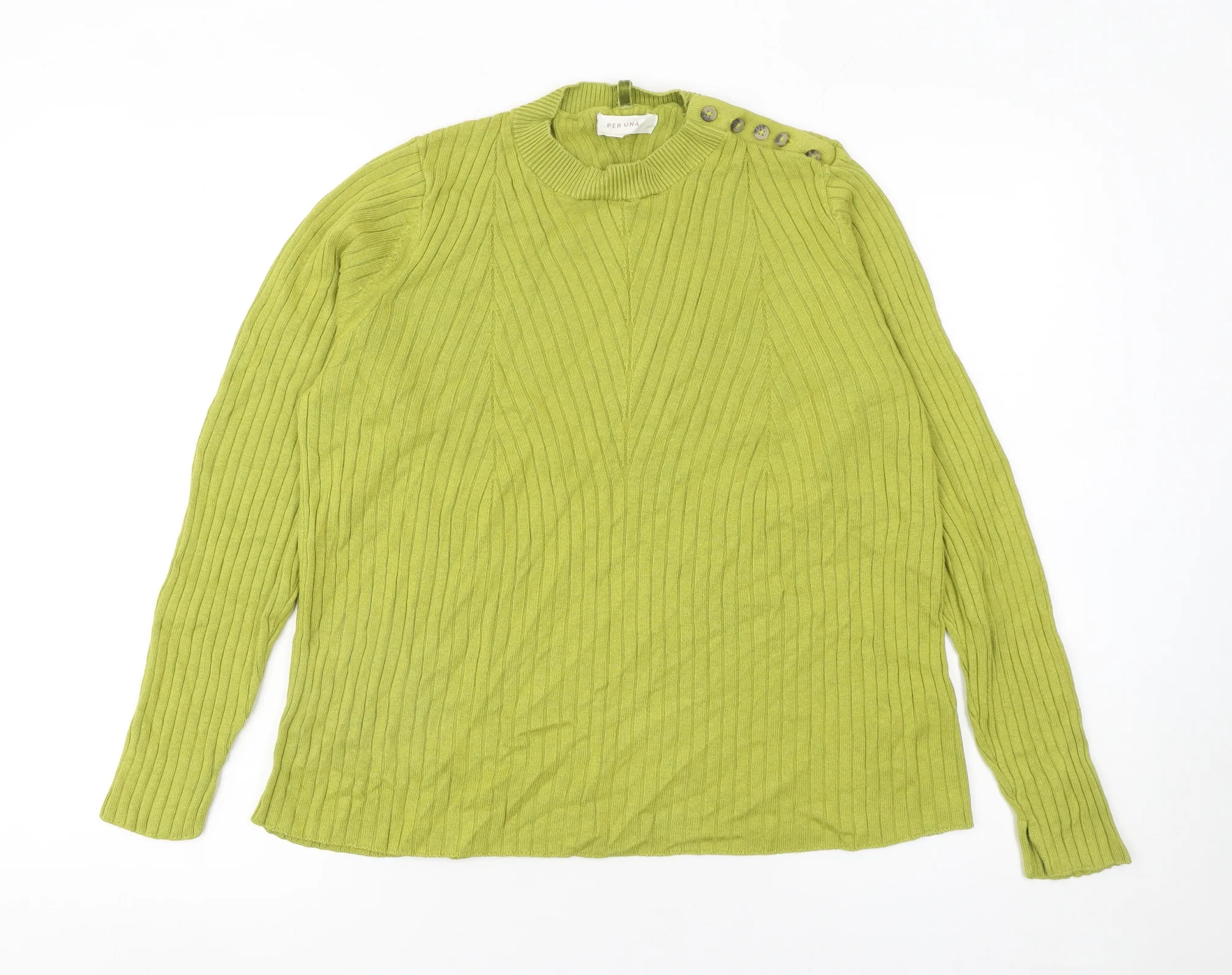Marks and Spencer Women Green Mock Neck Ribbed Jumper Size 14
