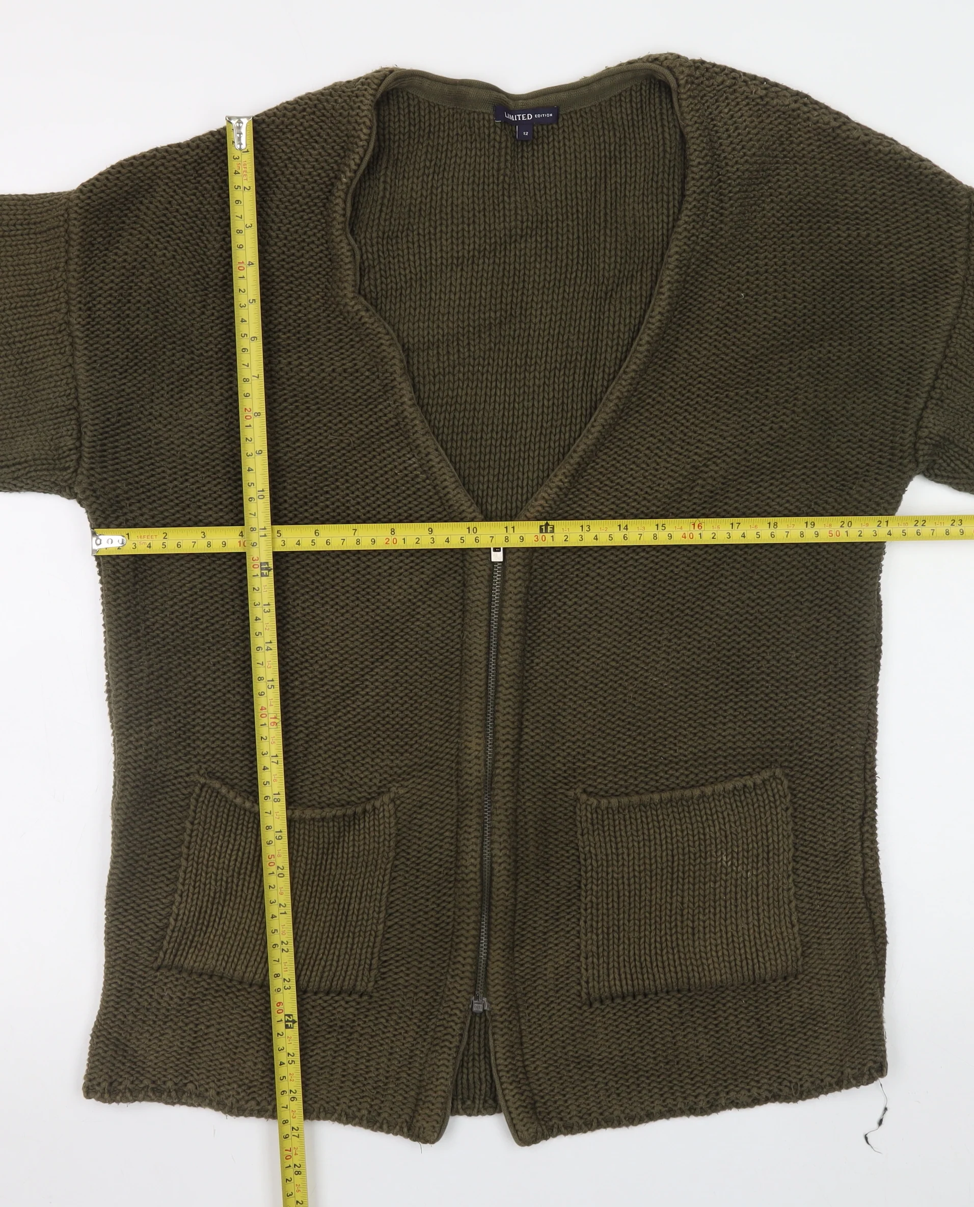 Marks and Spencer Women Green Size 12 Chunky Knit Zip Cardigan - Image 2