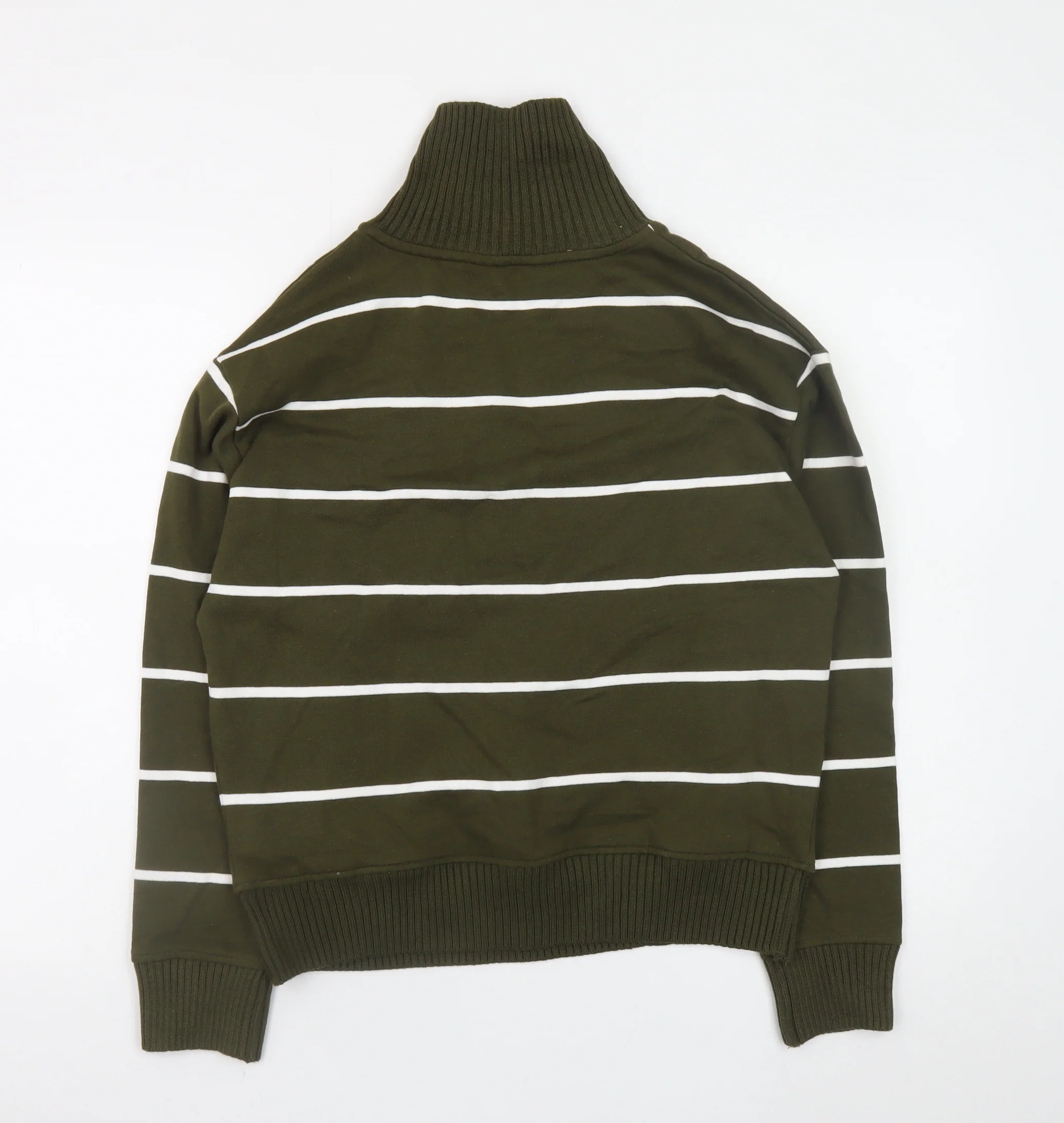 Marks and Spencer Women Green Striped 1/2 Zip High Neck Jumper Size S - Image 3