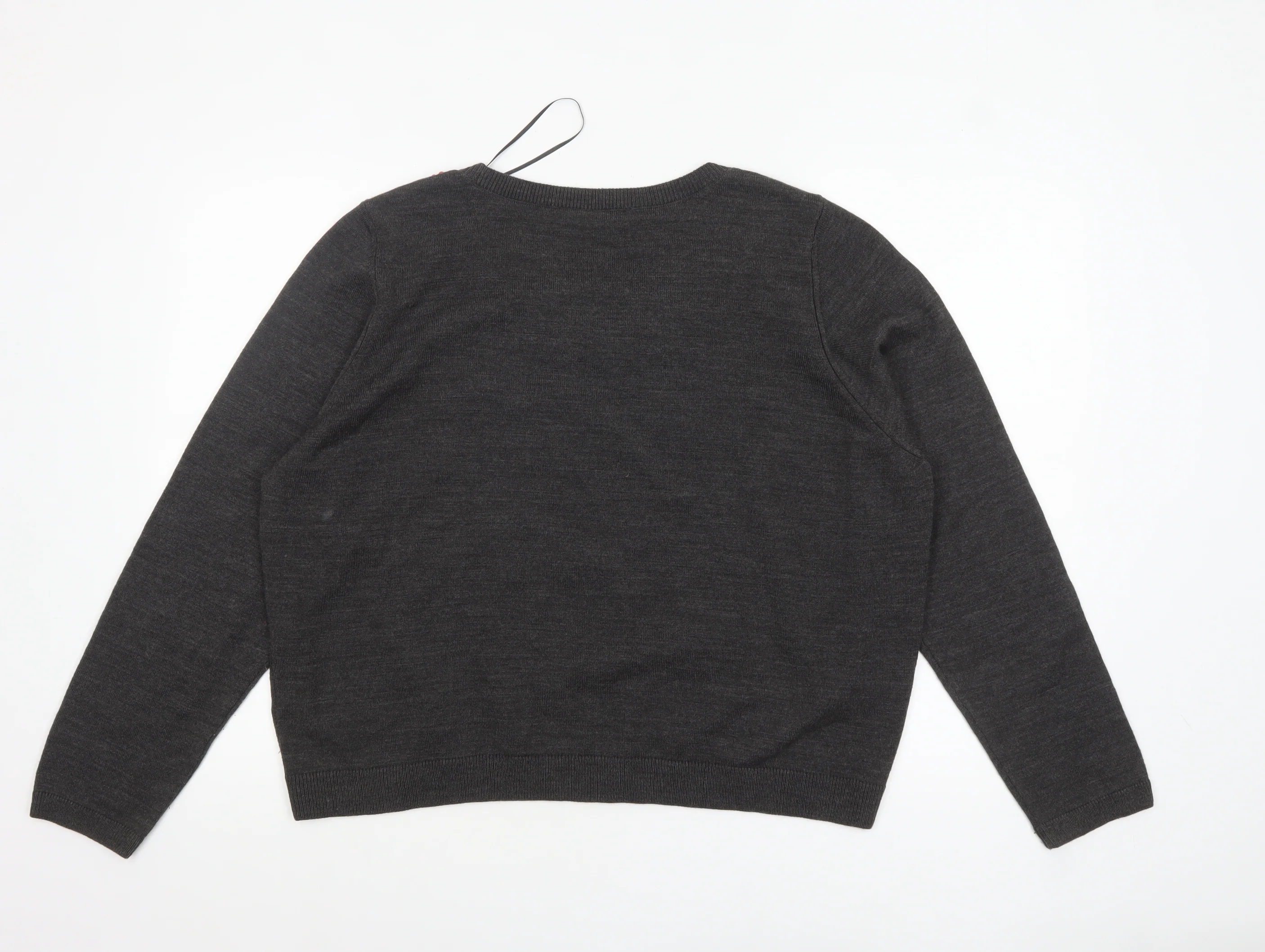 Marks and Spencer Women Grey Beaded Crew Neck Jumper Size 24 - Image 3