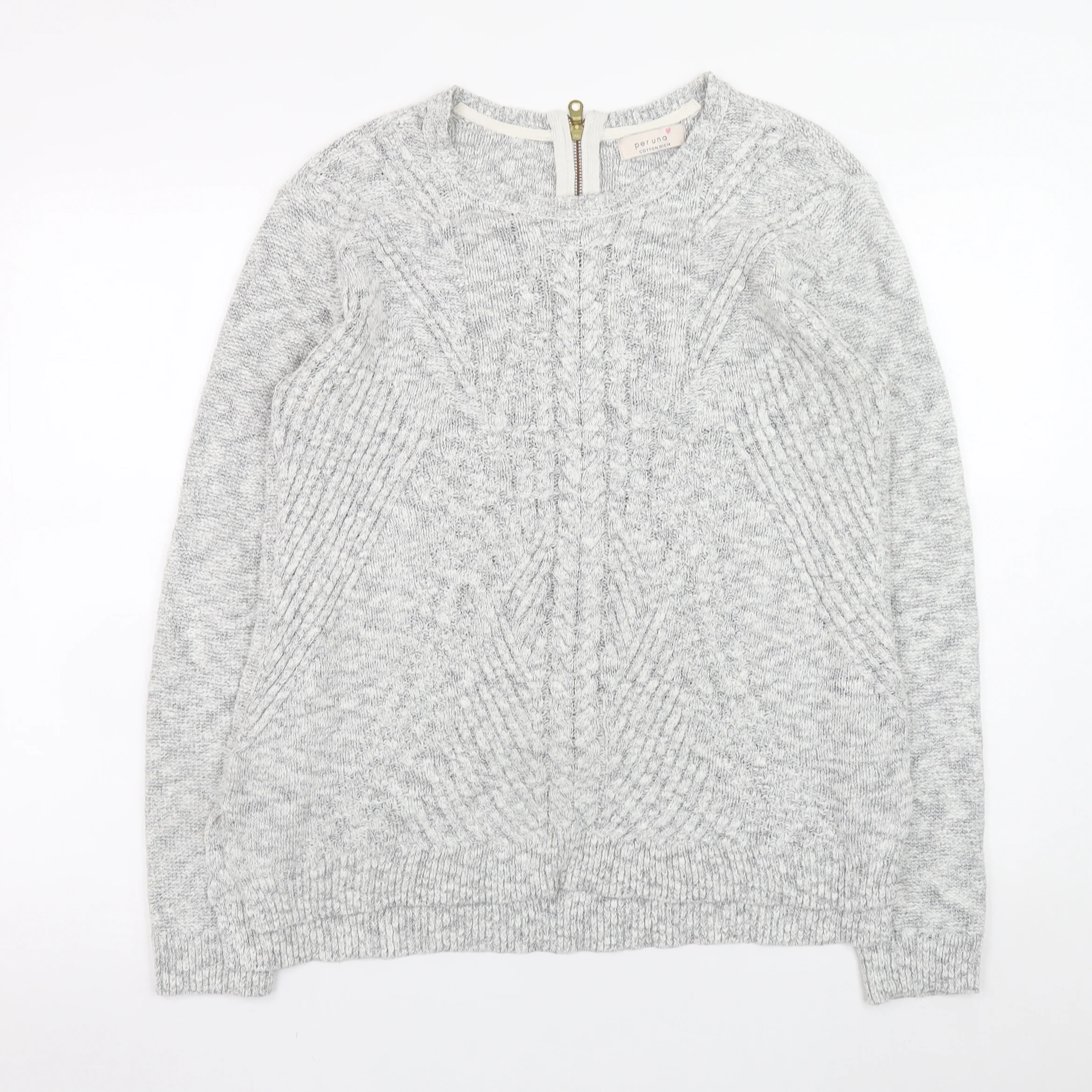 Marks and Spencer Women Grey Cable-Knit Jumper Size 14 Cotton Blend
