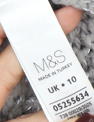 Marks and Spencer Women Grey Cable-Knit Jumper UK 10 Wool Blend - Image 4