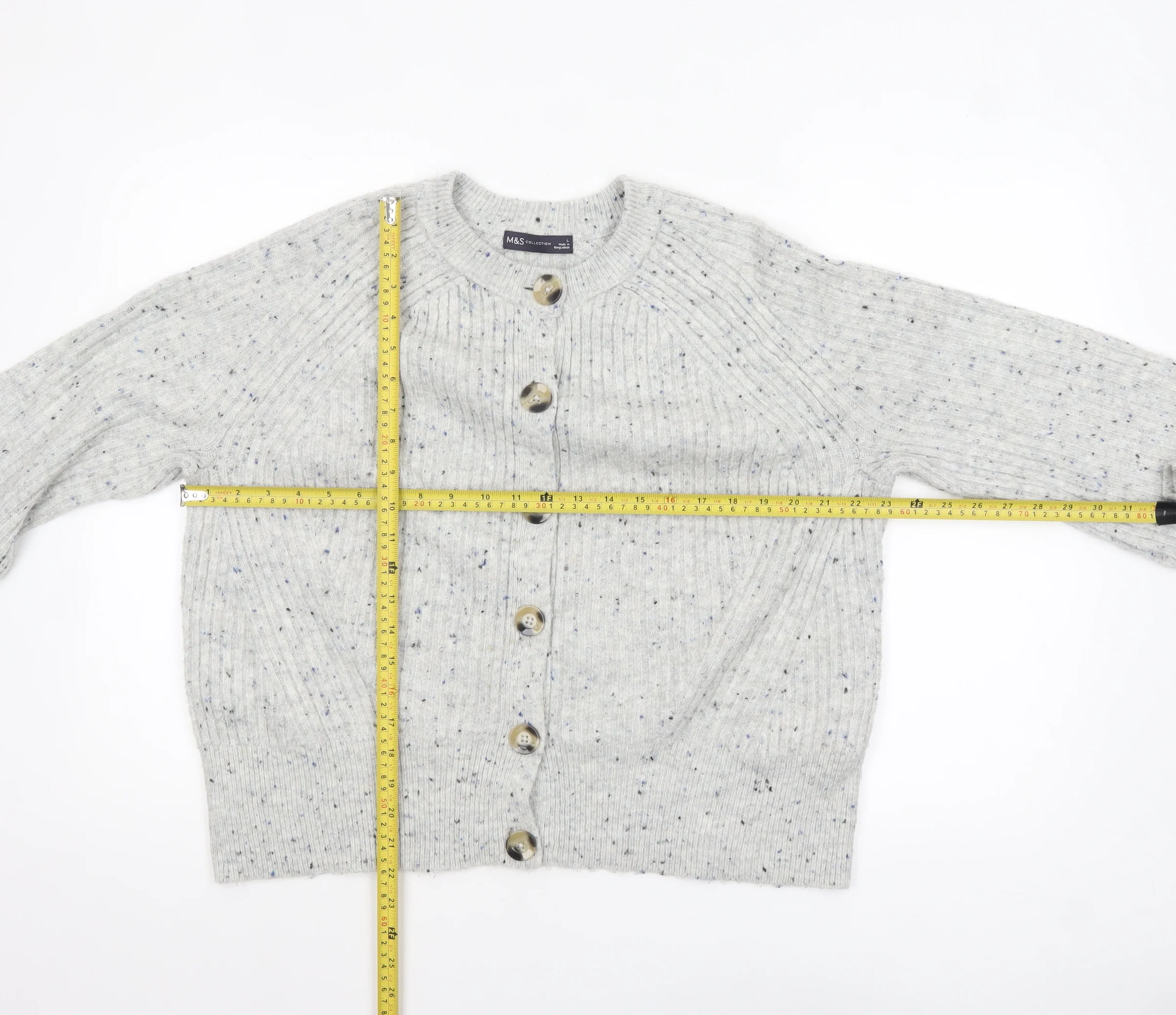 Marks and Spencer Women Grey Cardigan L Knit Button Long Sleeve - Image 2