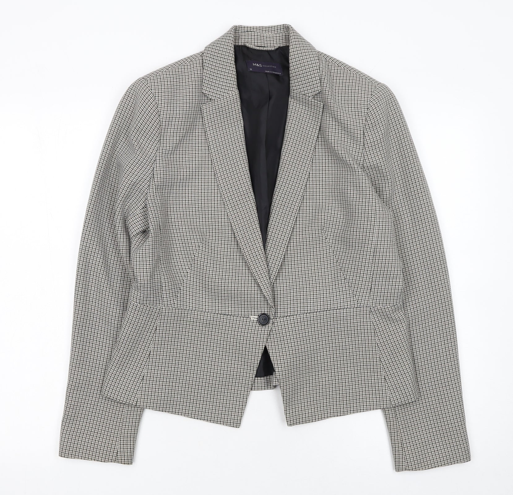 Marks and Spencer Women Grey Checked Single-Breasted Blazer Size 12