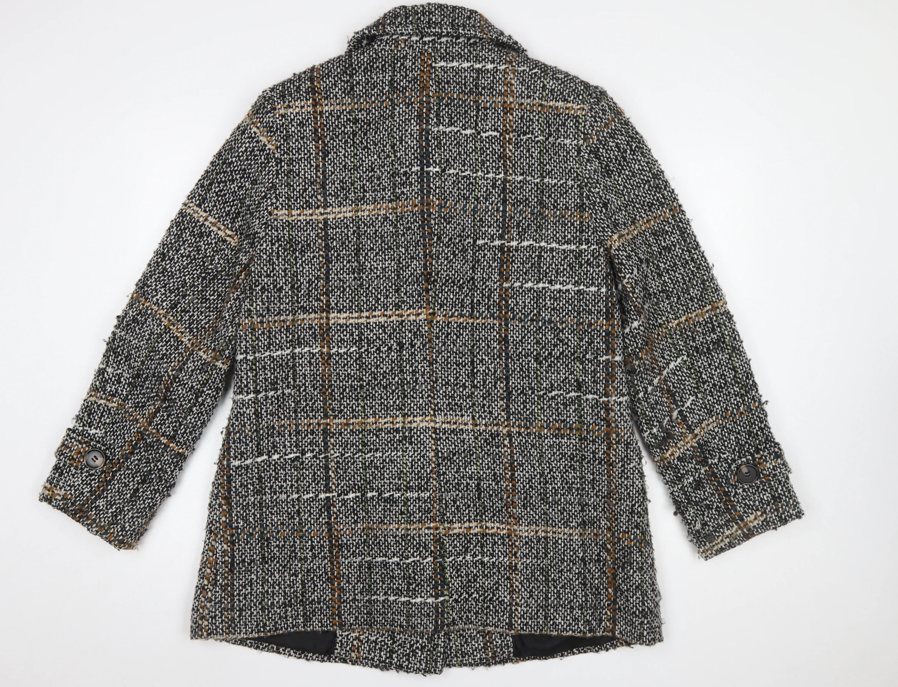 Marks and Spencer Women Grey Checked Wool Blend Mid-Length Coat Size 14 - Image 3