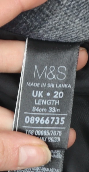 Marks and Spencer Women Grey Checked Wool Blend Midi Skirt UK 20 - Image 4