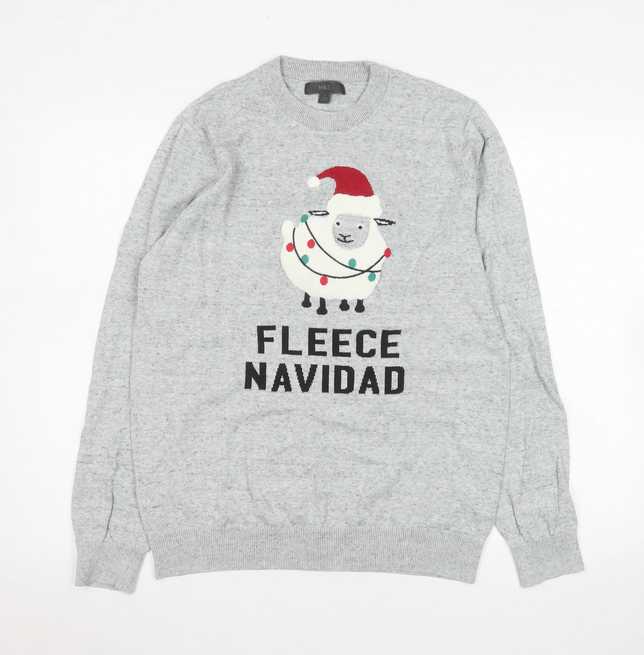 Marks and Spencer Women Grey Christmas Jumper Size S Cotton Knit