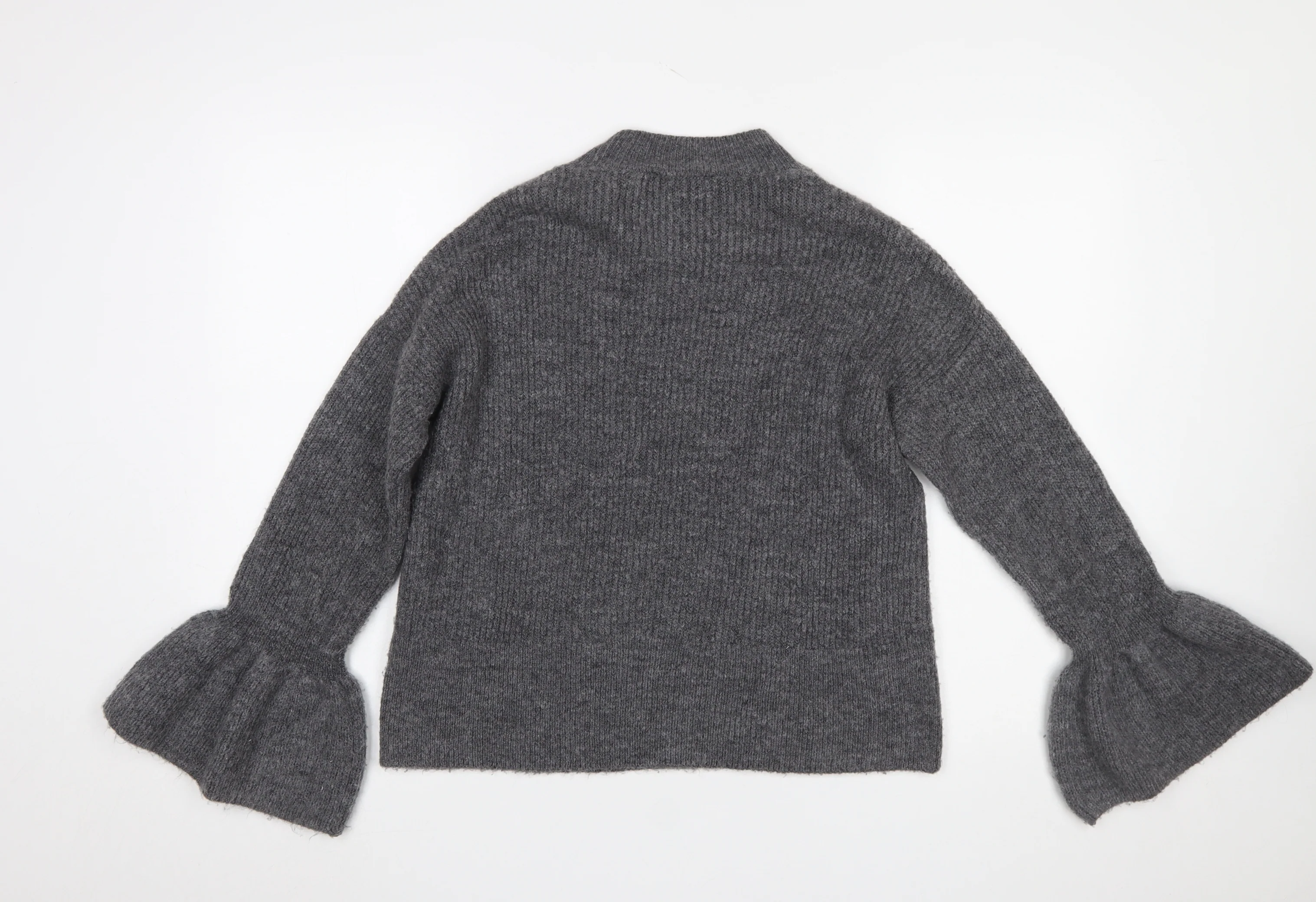 Marks and Spencer Women Grey Mock Neck Bell Sleeve Pullover Jumper Size S - Image 3