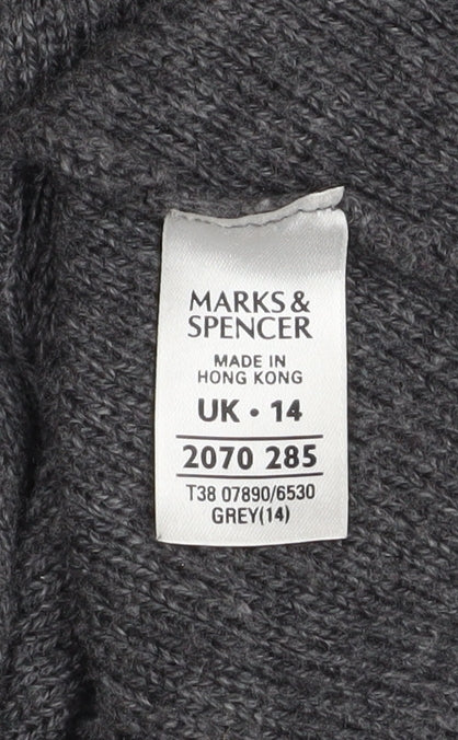 Marks and Spencer Women Grey Size 14 V-Neck Button Cardigan - Image 4