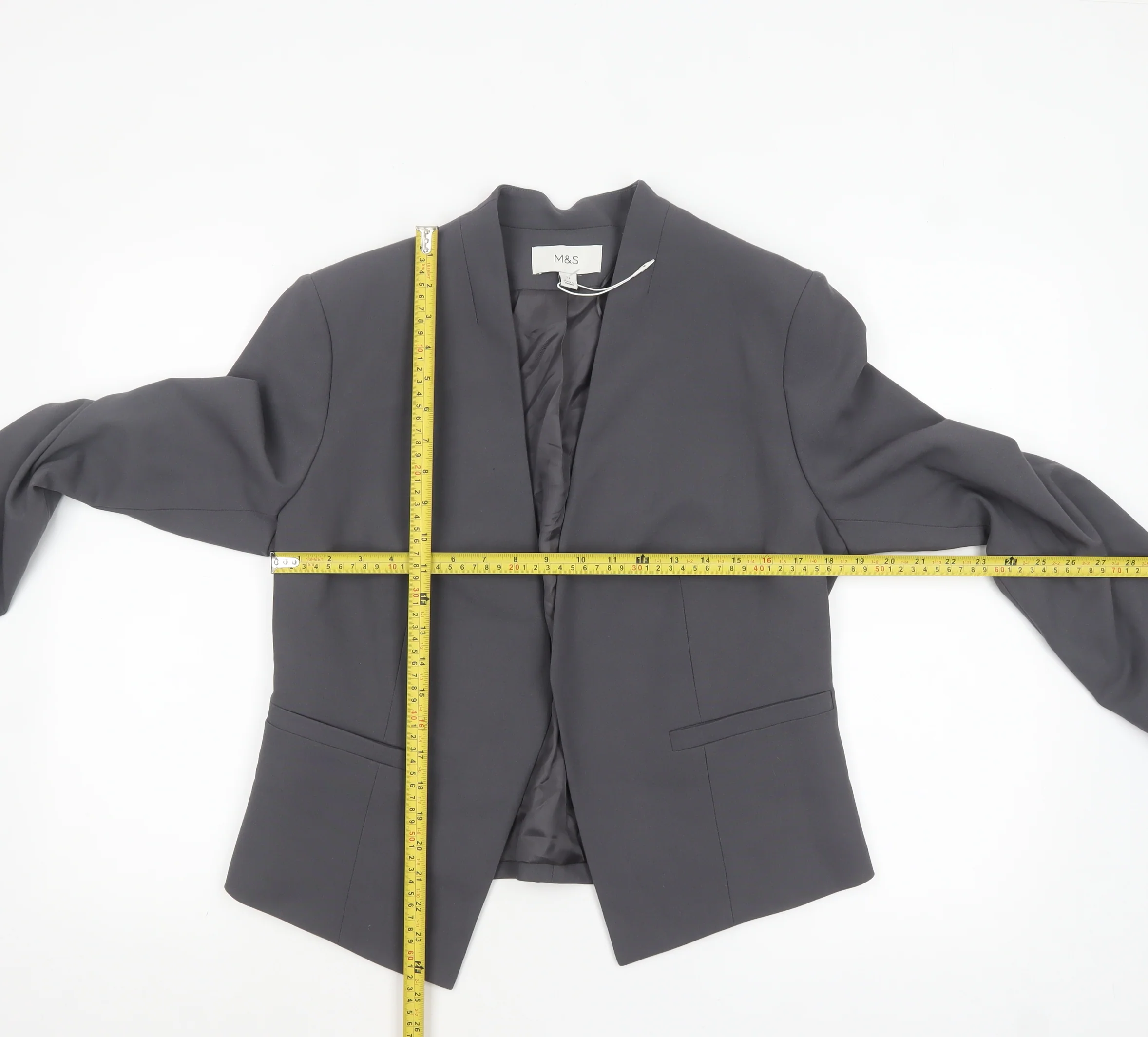 Marks and Spencer Women Grey Tailored No Collar Blazer Size 12 - Image 2