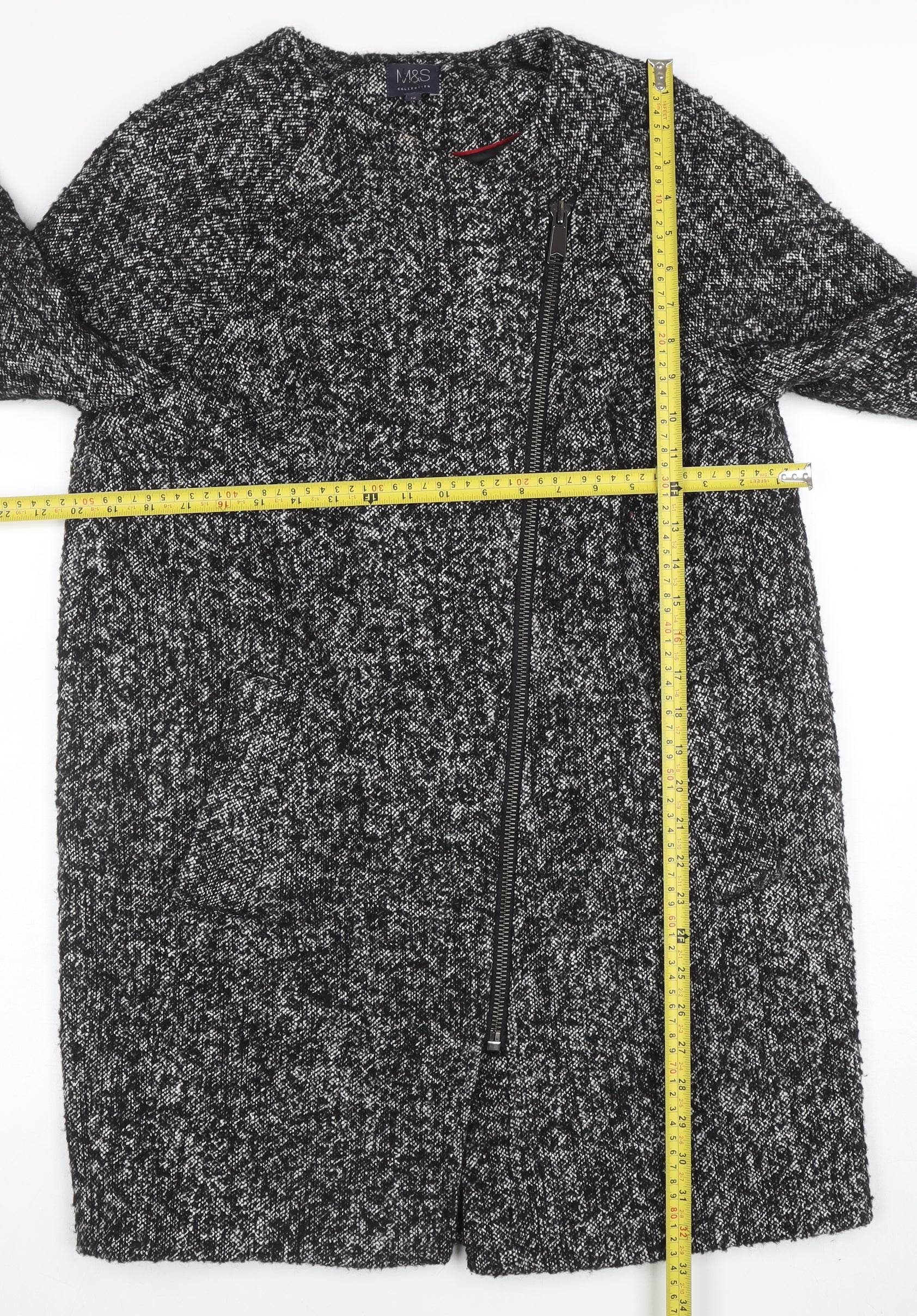 Marks and Spencer Women Grey Wool Blend Zip Long Coat Size 12 - Image 2