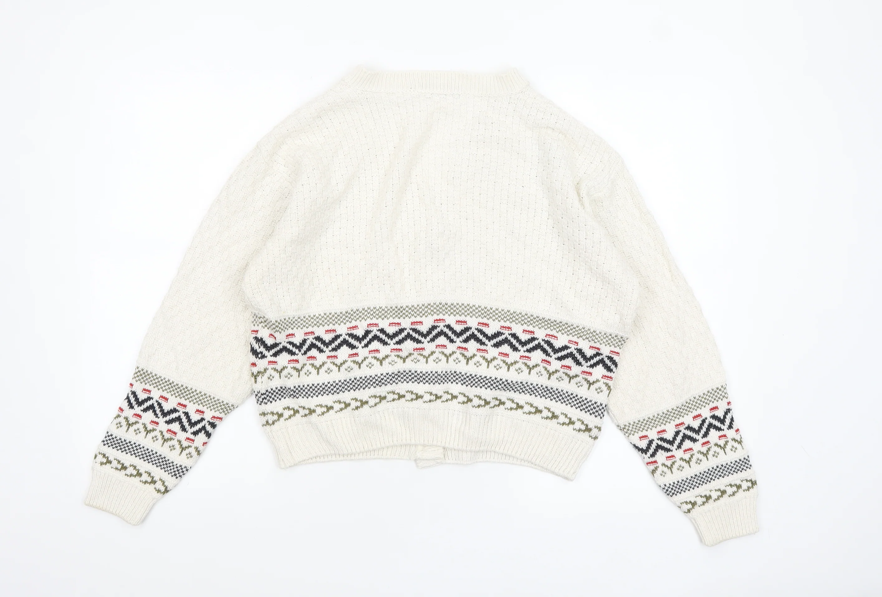 Marks and Spencer Women Ivory Fair Isle V-Neck Cardigan Size 12-14 - Image 3