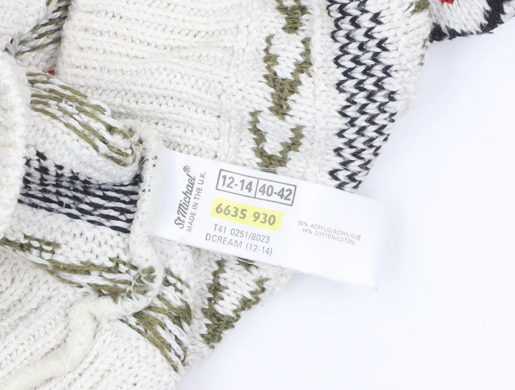 Marks and Spencer Women Ivory Fair Isle V-Neck Cardigan Size 12-14 - Image 4